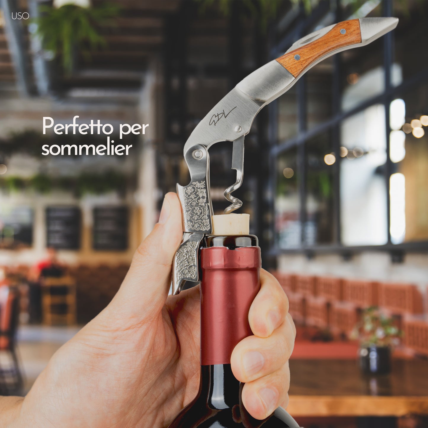 Cavatappi Professionale - Apribottiglie in Acciaio Inox con Manico in Legno e Scatola Rigida - Design Elegante e Compatto - Idea Regalo per Sommelier e Amanti del Vino