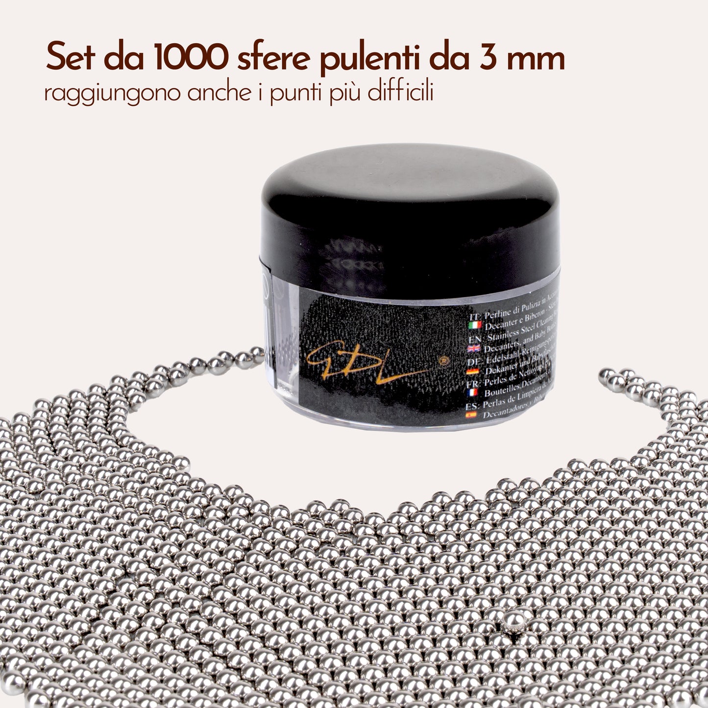 1000 Perline di per Pulizia, Riutilizzabili Perle di Pulizia in Acciaio Inox, per Decanter, Bottiglie, Vasi, Caraffe