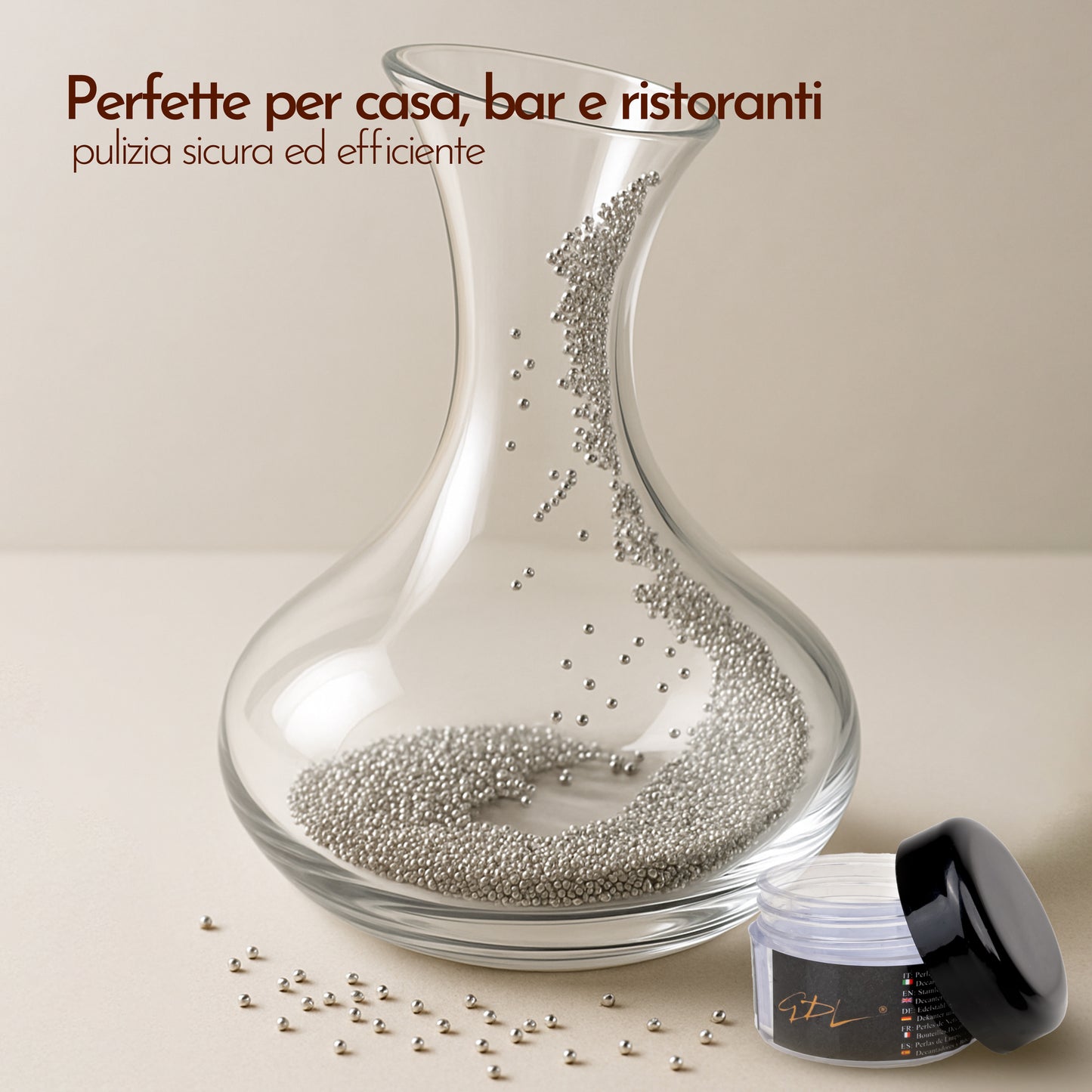 1000 Perline di per Pulizia, Riutilizzabili Perle di Pulizia in Acciaio Inox, per Decanter, Bottiglie, Vasi, Caraffe