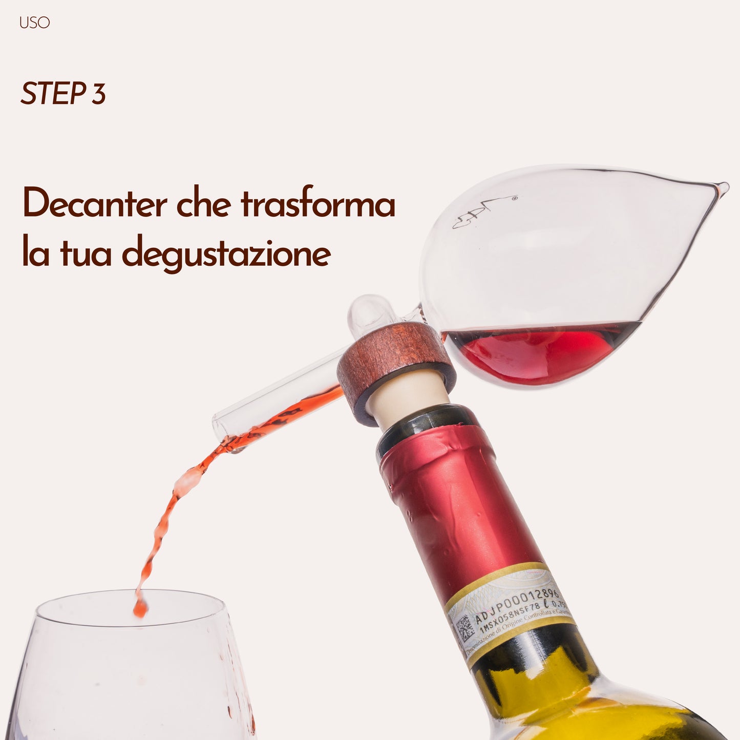 Decanter per Vino con Aeratore in Vetro Soffiato 150 ml - Decantatore Professionale per Vino Rosso e Bianco - Idea Regalo per Amanti del Vino