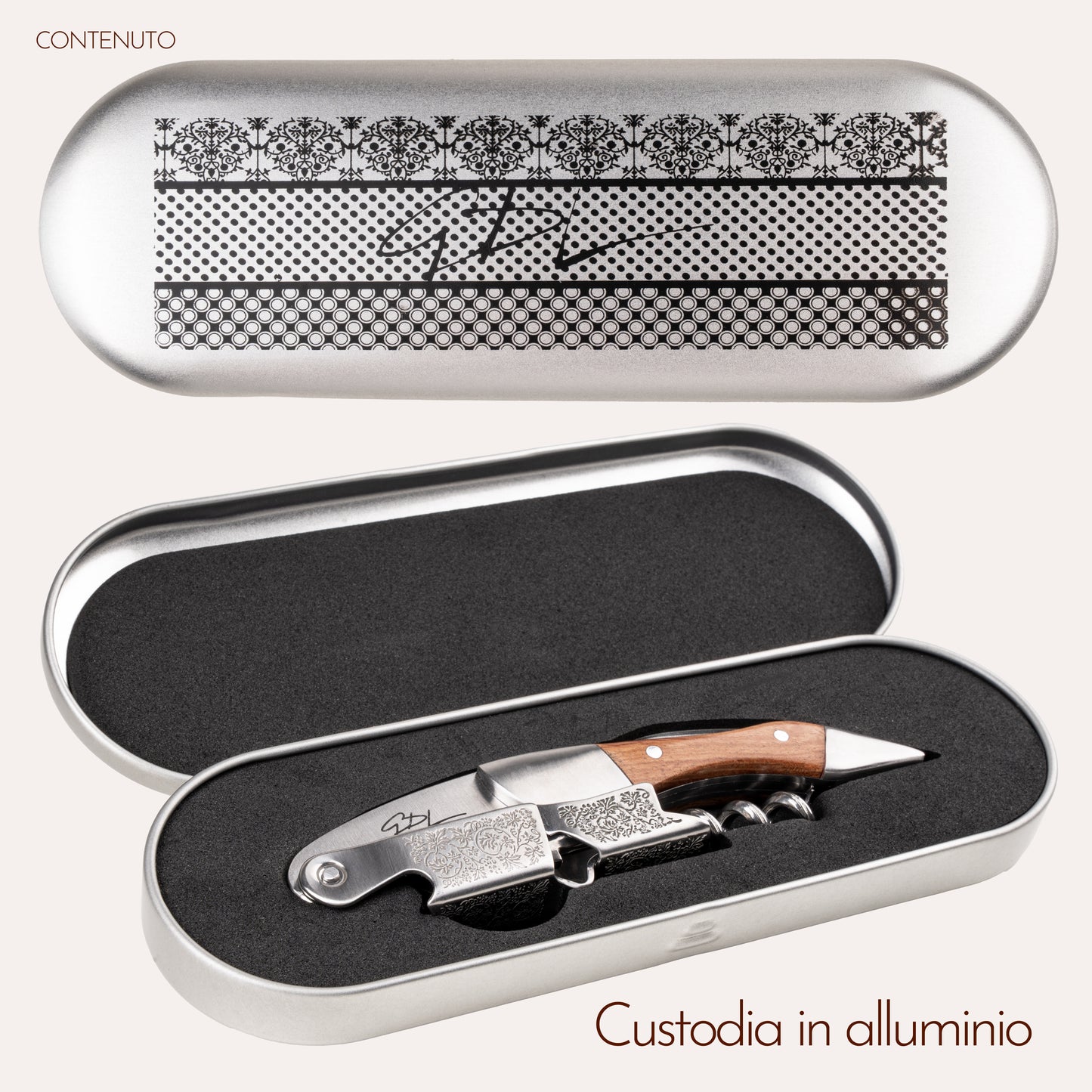 Cavatappi Professionale - Apribottiglie in Acciaio Inox con Manico in Legno e Scatola Rigida - Design Elegante e Compatto - Idea Regalo per Sommelier e Amanti del Vino