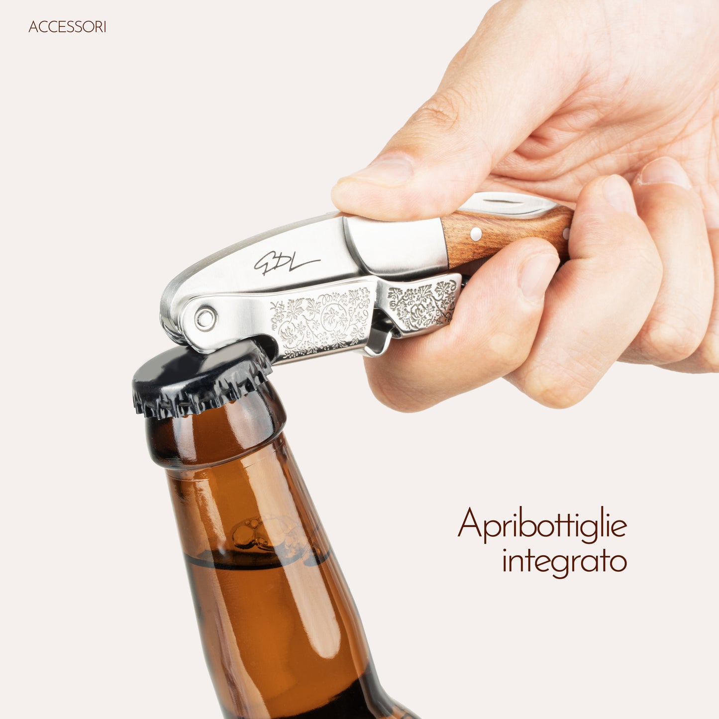 Cavatappi Professionale - Apribottiglie in Acciaio Inox con Manico in Legno e Scatola Rigida - Design Elegante e Compatto - Idea Regalo per Sommelier e Amanti del Vino