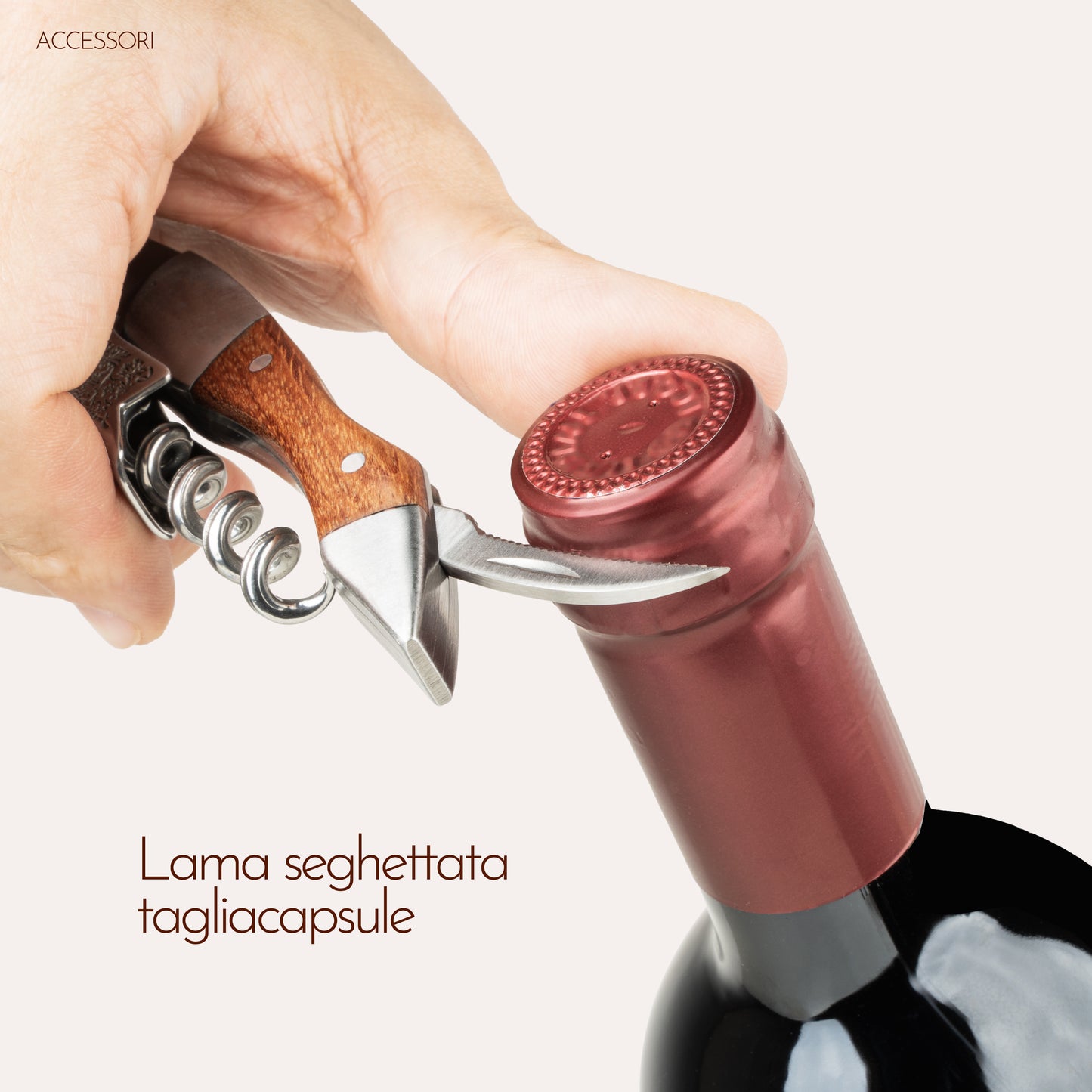 Cavatappi Professionale - Apribottiglie in Acciaio Inox con Manico in Legno e Scatola Rigida - Design Elegante e Compatto - Idea Regalo per Sommelier e Amanti del Vino