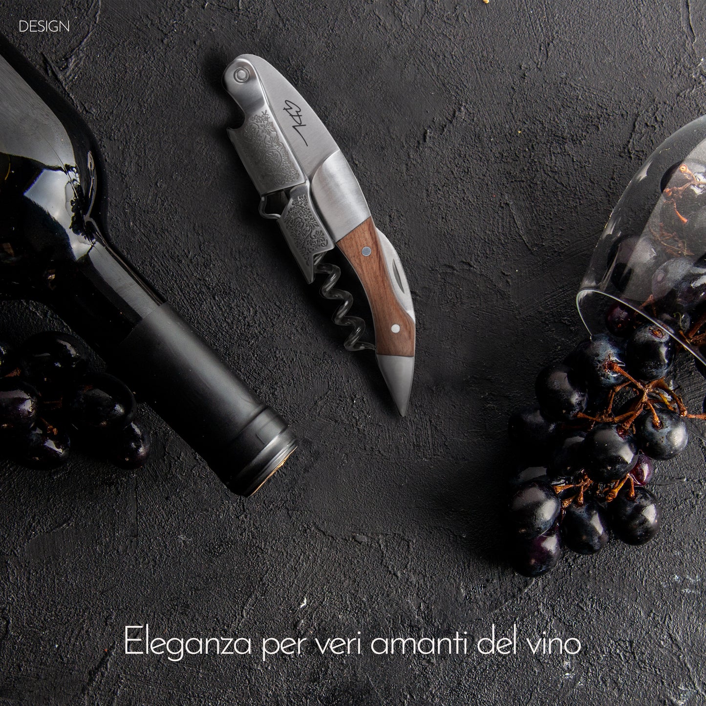 Cavatappi Professionale - Apribottiglie in Acciaio Inox con Manico in Legno e Scatola Rigida - Design Elegante e Compatto - Idea Regalo per Sommelier e Amanti del Vino